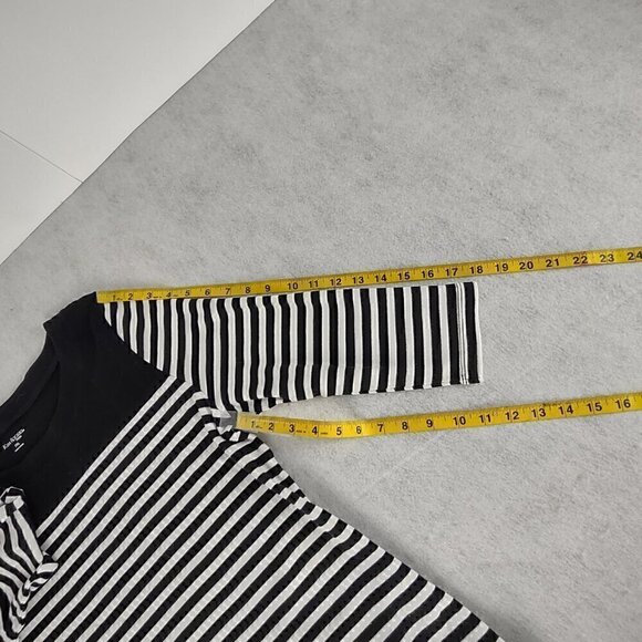 Kim Rogers Black, White Stripe Soft 100% Cotton 3/4 Sleeve Top Blouse Size PXL - Picture 9 of 12